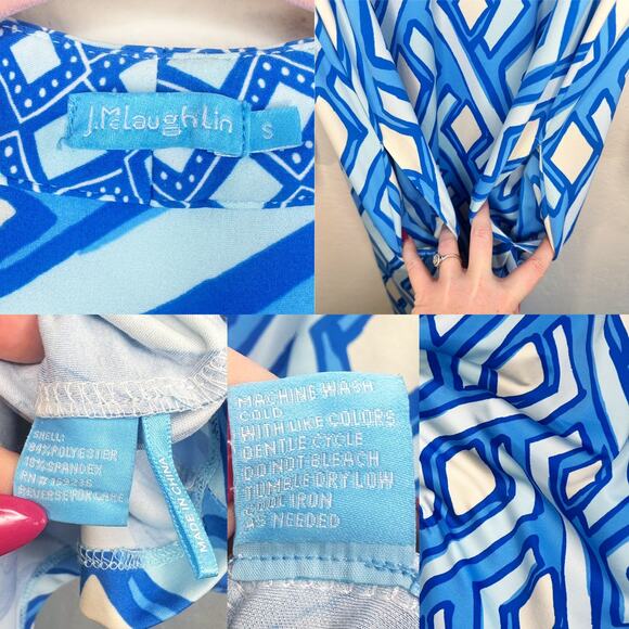 J McLaughlin Emer Long Sleeve Blue White Vilhada Souk Geometric Print Mini Dress - Picture 12 of 16